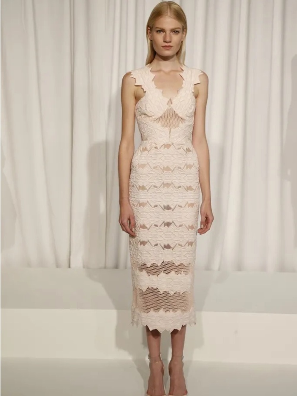 Jonathan Simkhai peachy blush pink sleeveless lace midi dress
